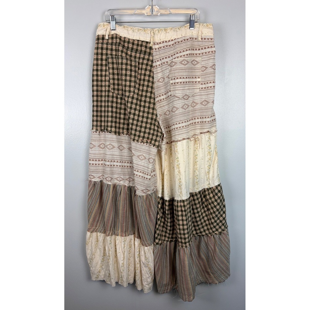 POL Panel Patchwork Wide Leg Pants Medium Tan Plaid Boho Floral - Picture 5 of 6